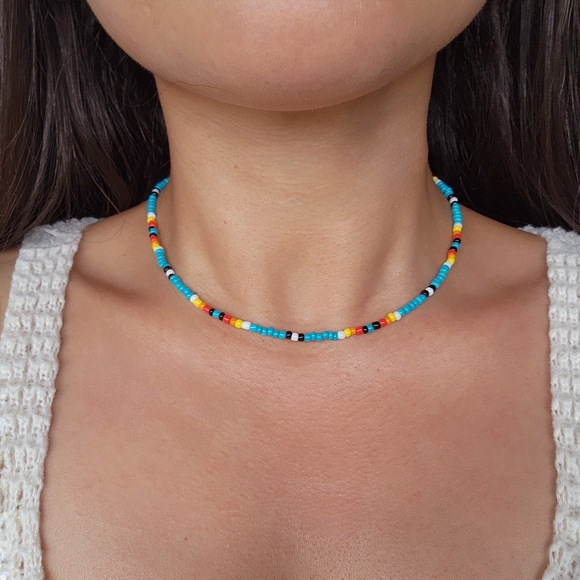 Hand Crafted Jewelry - Handmade Beach Boho Beaded Necklace Y2K Retro Jewelry Boheme Summer Choker